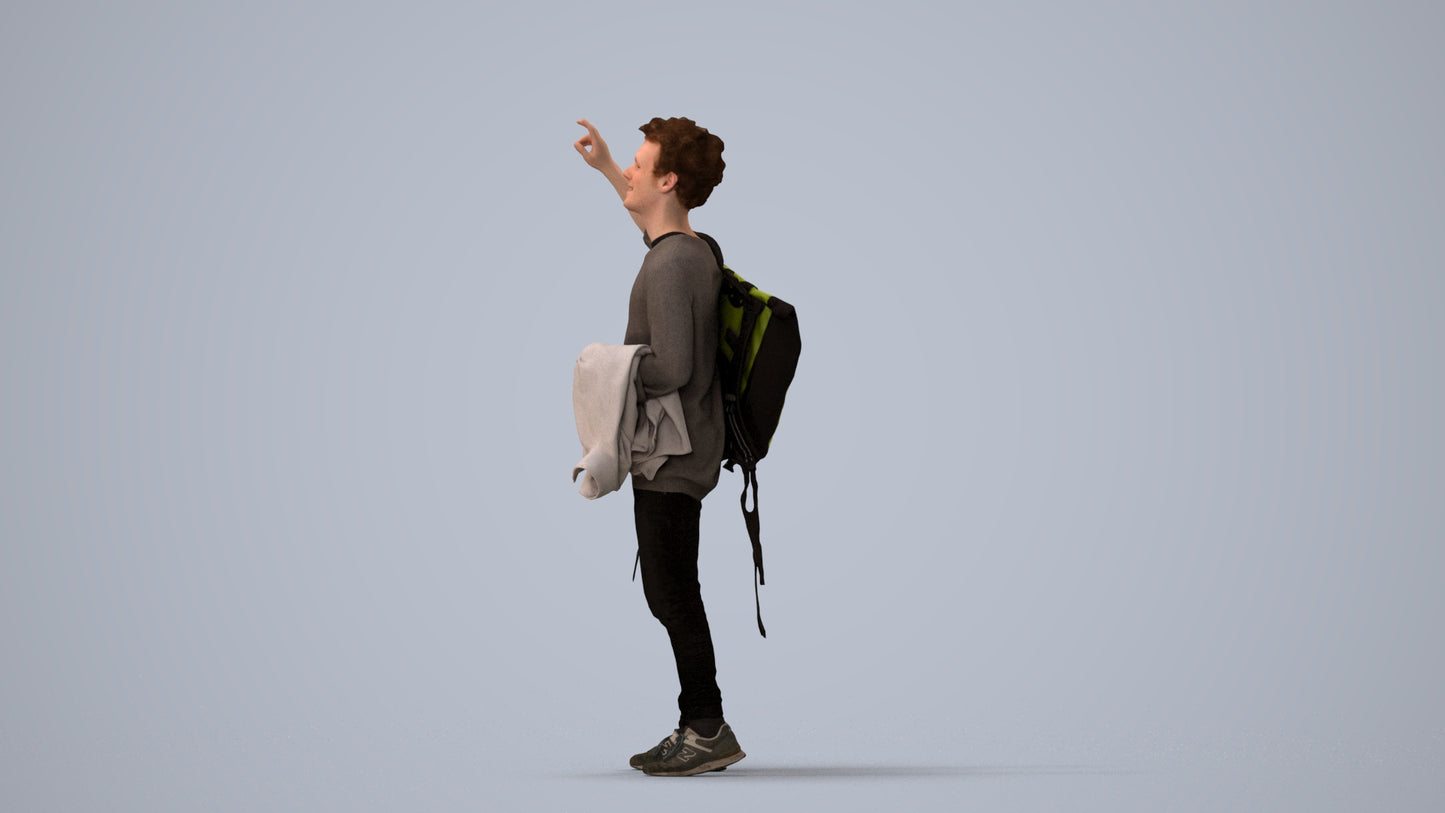 3D people model man casual standing, scanned human for 3ds Max rendering, three-quarter view render