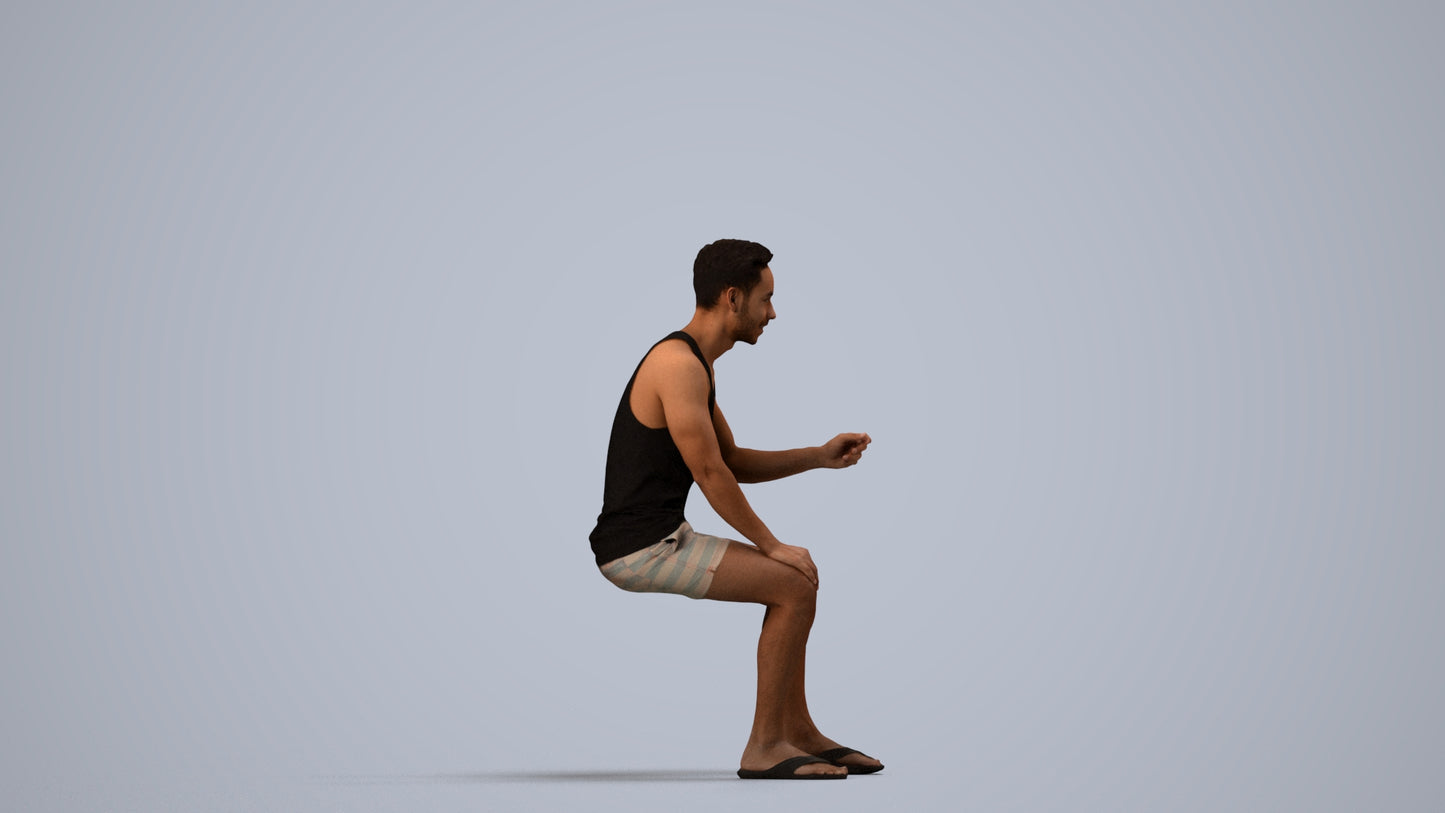 realistic 3D people man casual sitting, render-ready for V-Ray and Corona, FBX OBJ, side view render