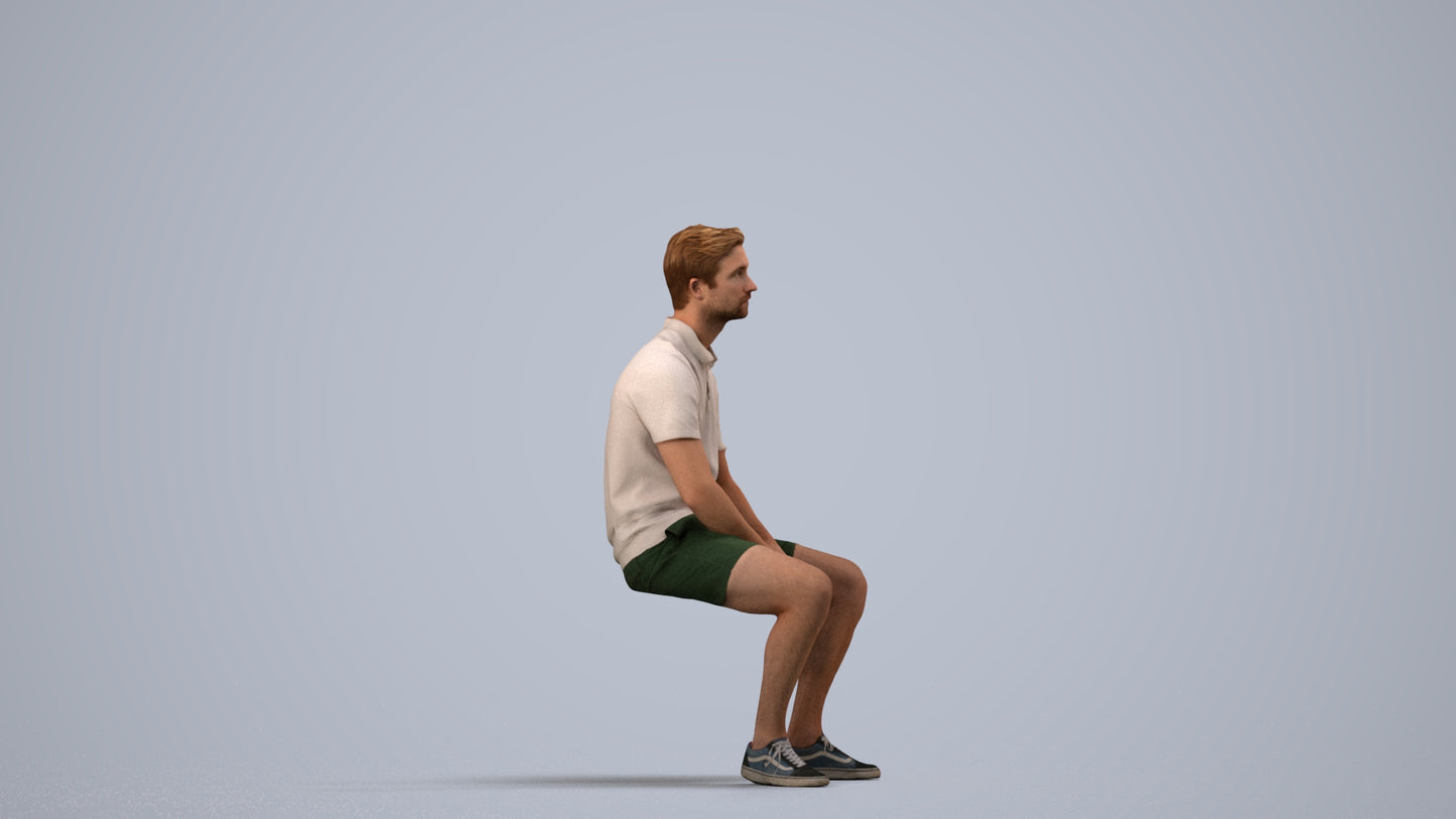 realistic 3D people man casual sitting, render-ready for V-Ray and Corona, FBX OBJ, side view render