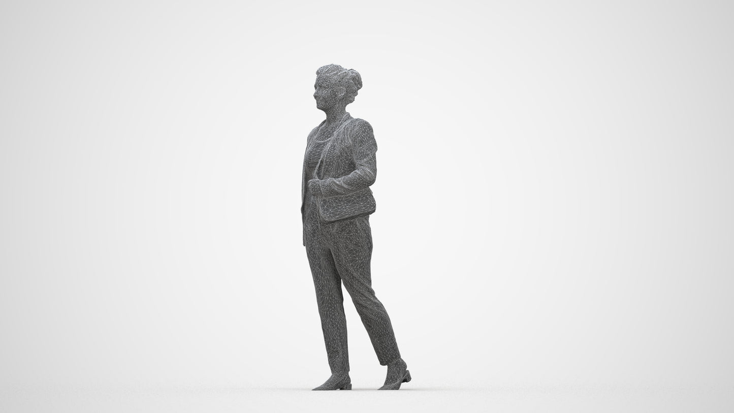 scanned 3D woman business walking, photogrammetry people for Enscape and V-Ray, wireframe back view