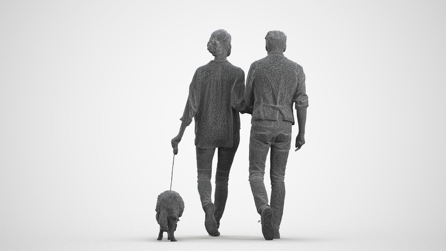 realistic 3D human woman casual couple, archviz people FBX OBJ for Blender, wireframe front view