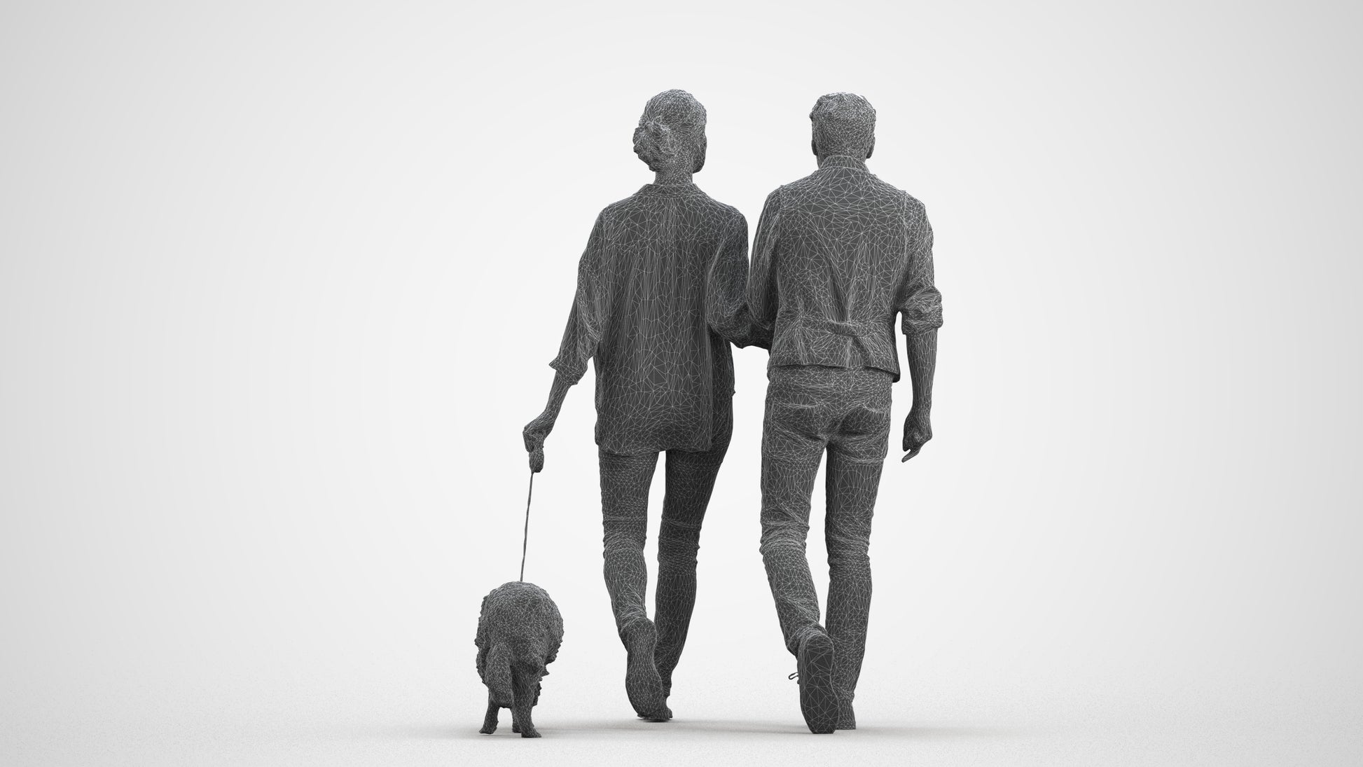 realistic 3D human woman casual couple, archviz people FBX OBJ for Blender, wireframe front view