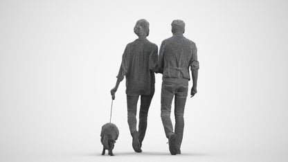 realistic 3D human woman casual couple, archviz people FBX OBJ for Blender, wireframe front view