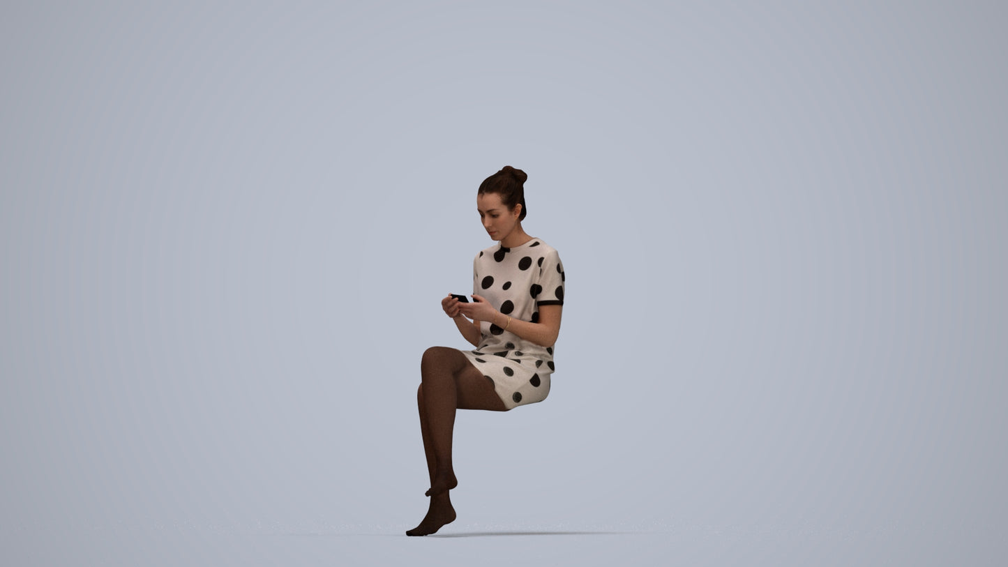 3D scanned woman sitting casual, photorealistic archviz people for Enscape and SketchUp, top-down view render