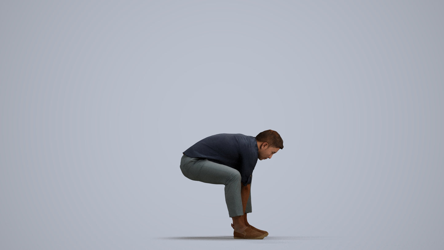 3D scanned man sitting casual, photorealistic archviz people for Enscape and SketchUp, front view render