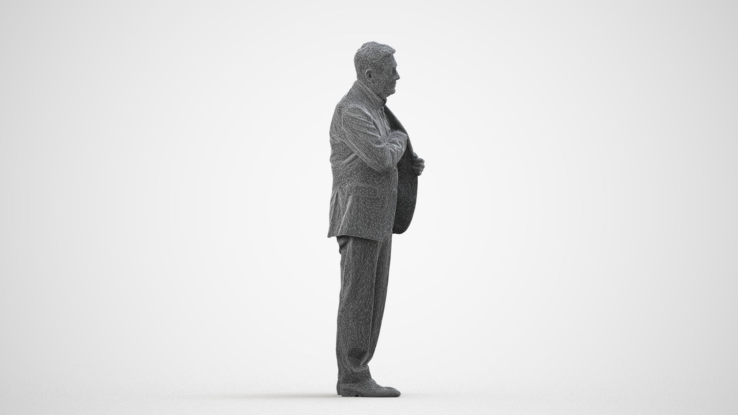 3D people model senior man business, scanned human for 3ds Max rendering, wireframe side view