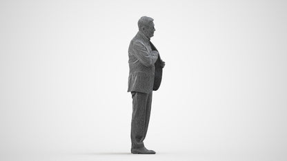 3D people model senior man business, scanned human for 3ds Max rendering, wireframe side view