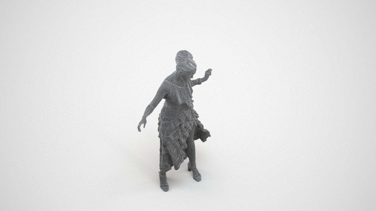 3D human model woman formal, photogrammetry scanned person for archviz, wireframe three-quarter view