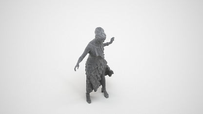 3D human model woman formal, photogrammetry scanned person for archviz, wireframe three-quarter view
