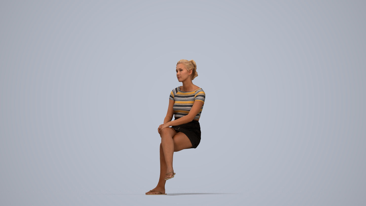 3D scanned woman sitting casual, photorealistic archviz people for Enscape and SketchUp, top-down view render