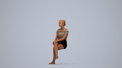 3D scanned woman sitting casual, photorealistic archviz people for Enscape and SketchUp, top-down view render
