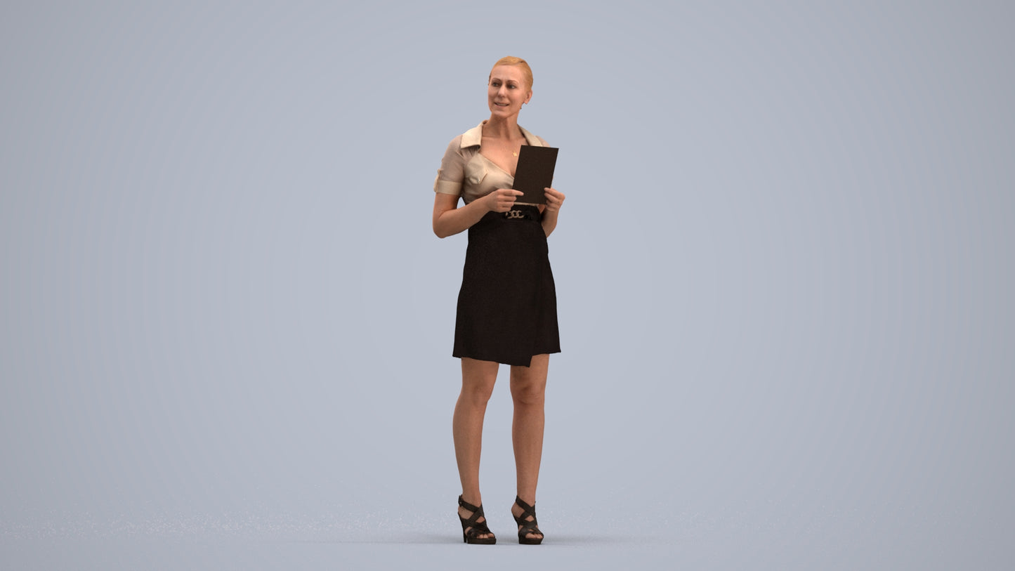 3D people model woman business standing, scanned human for 3ds Max rendering, standing pose render