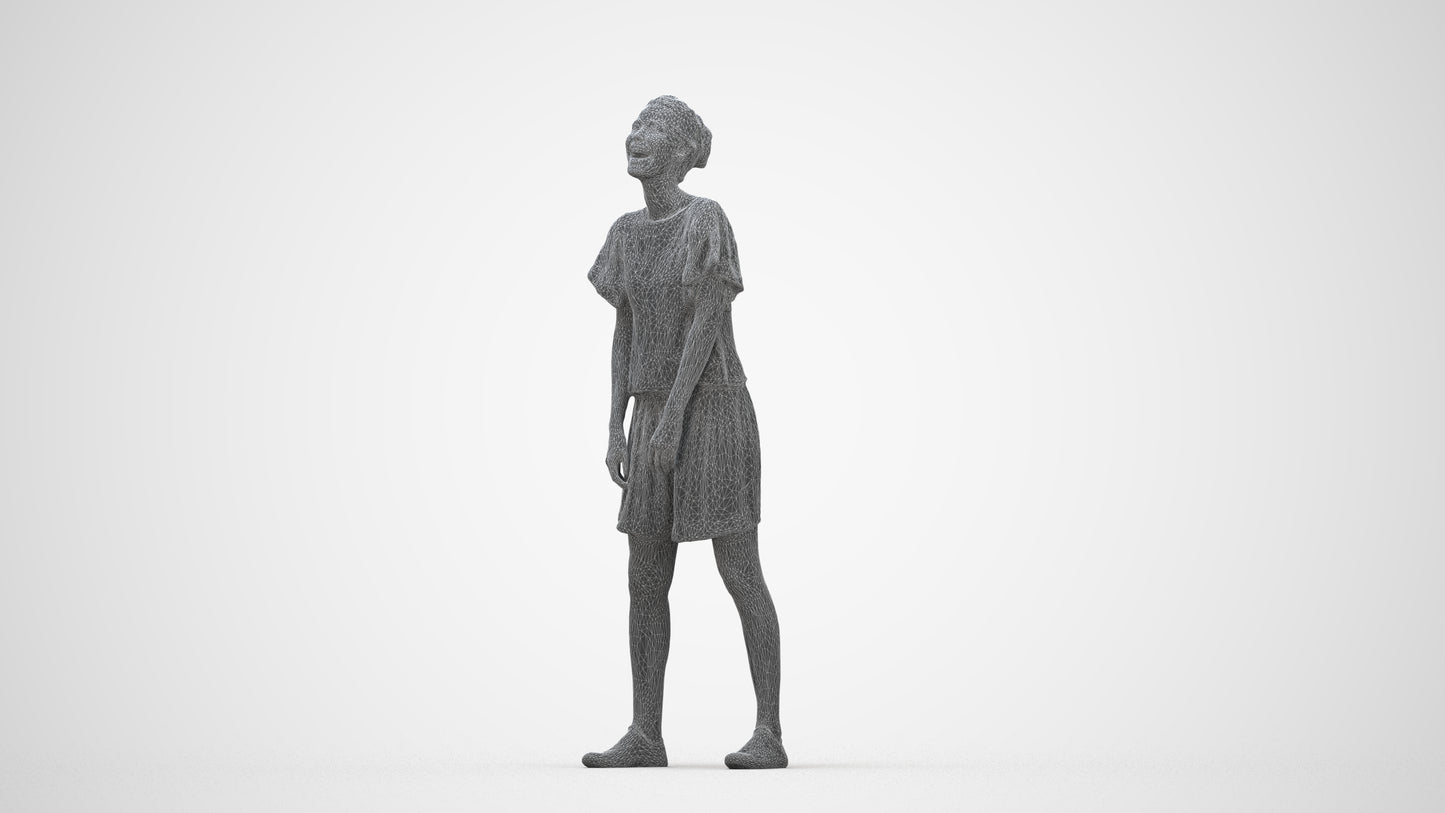 3D scanned woman standing casual, photorealistic archviz people for Enscape and SketchUp, wireframe back view