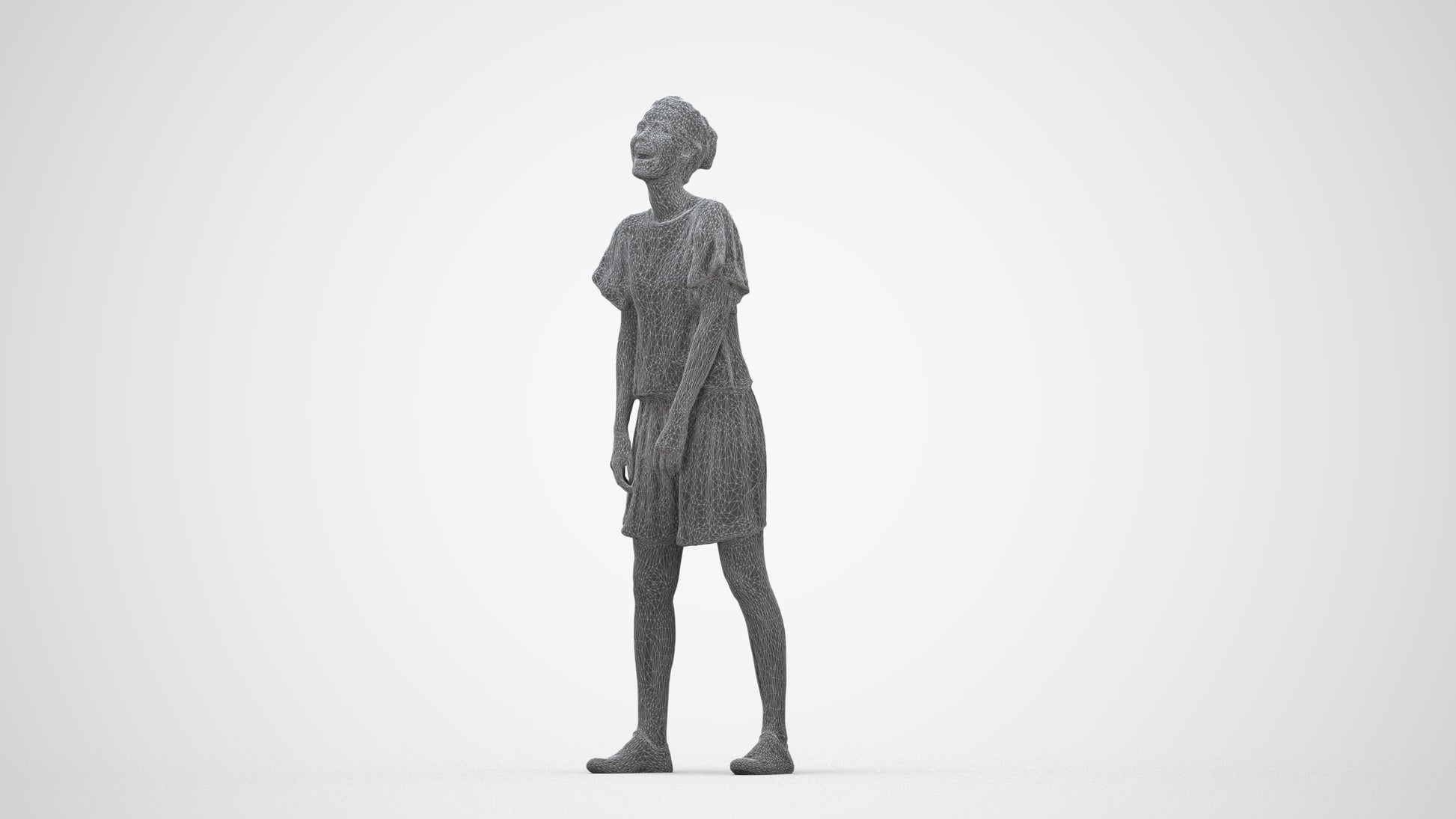 3D scanned woman standing casual, photorealistic archviz people for Enscape and SketchUp, wireframe back view