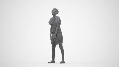 3D scanned woman standing casual, photorealistic archviz people for Enscape and SketchUp, wireframe back view