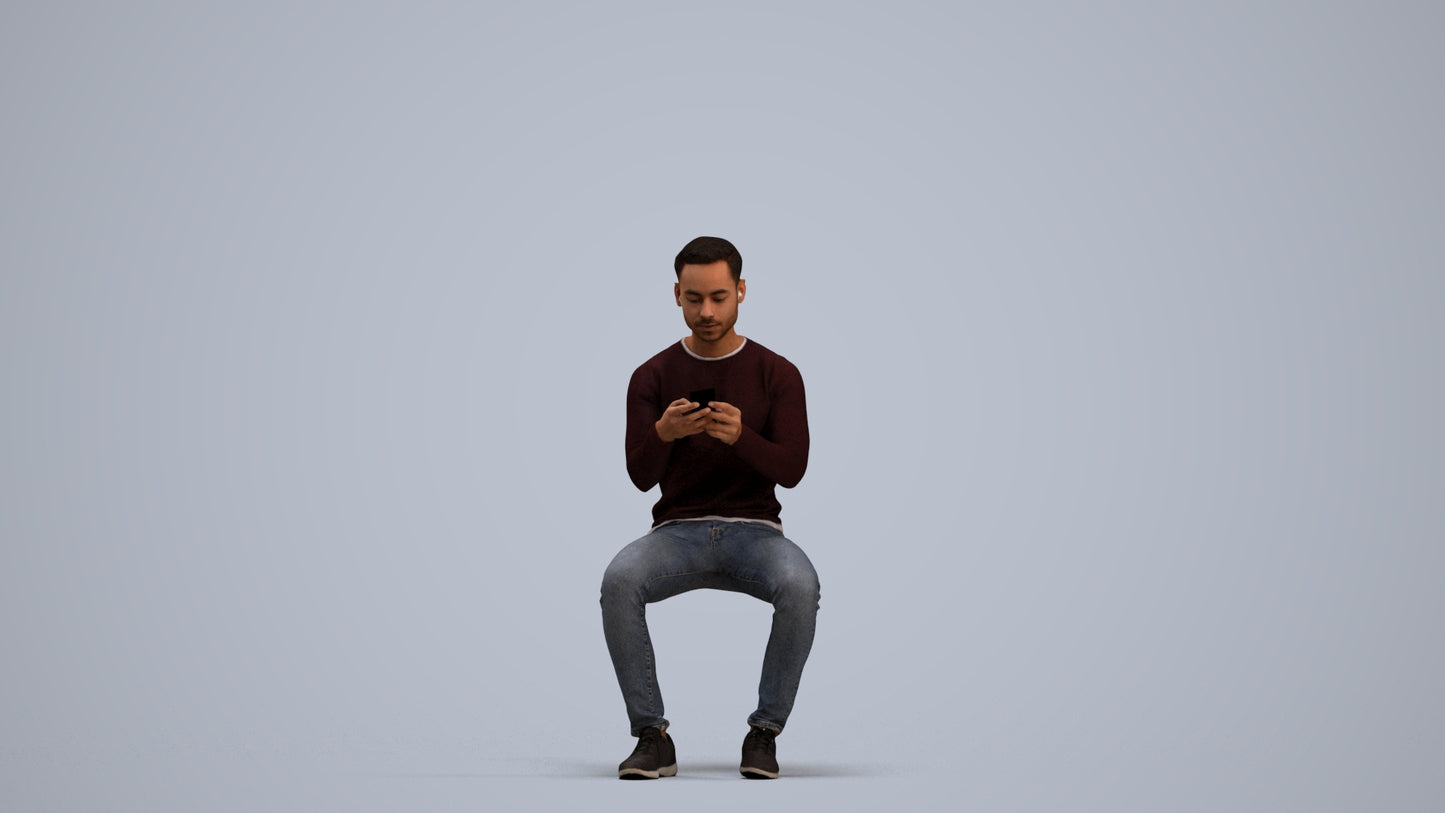 photogrammetry 3D man casual sitting, realistic human model archviz FBX, standing pose render