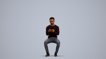 photogrammetry 3D man casual sitting, realistic human model archviz FBX, standing pose render