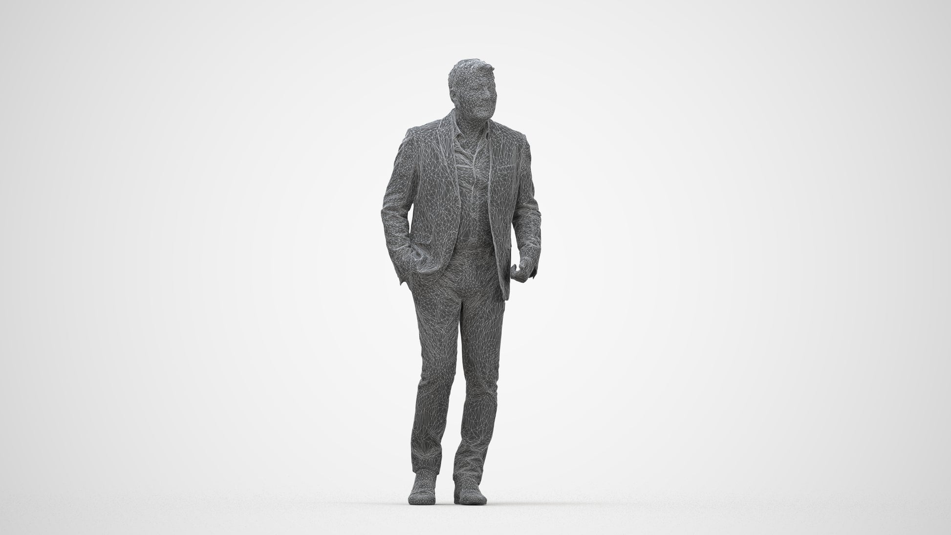 scanned 3D man business walking, photogrammetry people for Enscape and V-Ray, wireframe back view