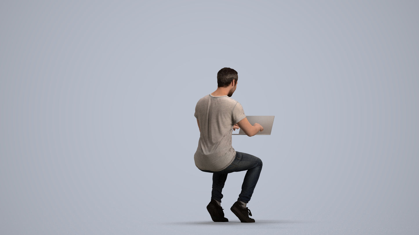 3D human model man casual business, photogrammetry scanned person for archviz, front view render
