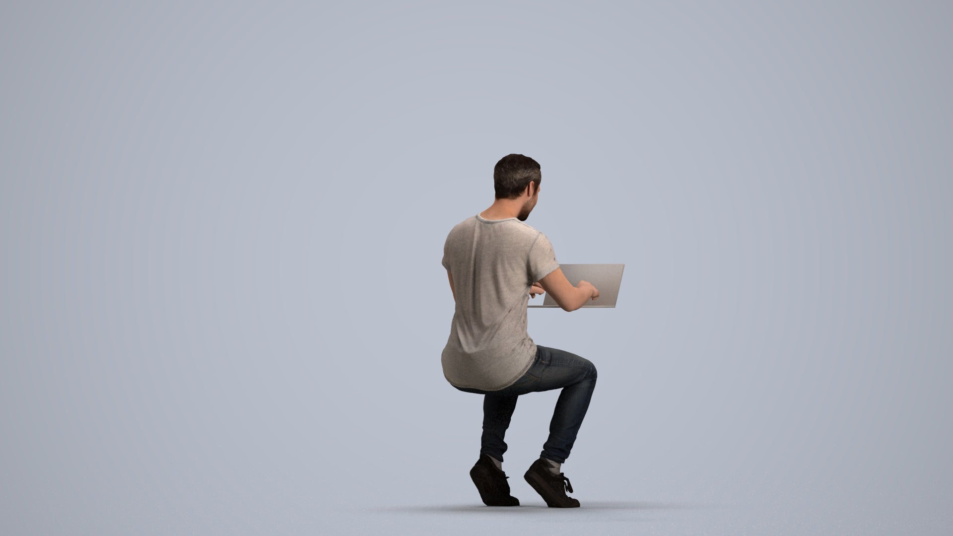 3D human model man casual business, photogrammetry scanned person for archviz, front view render