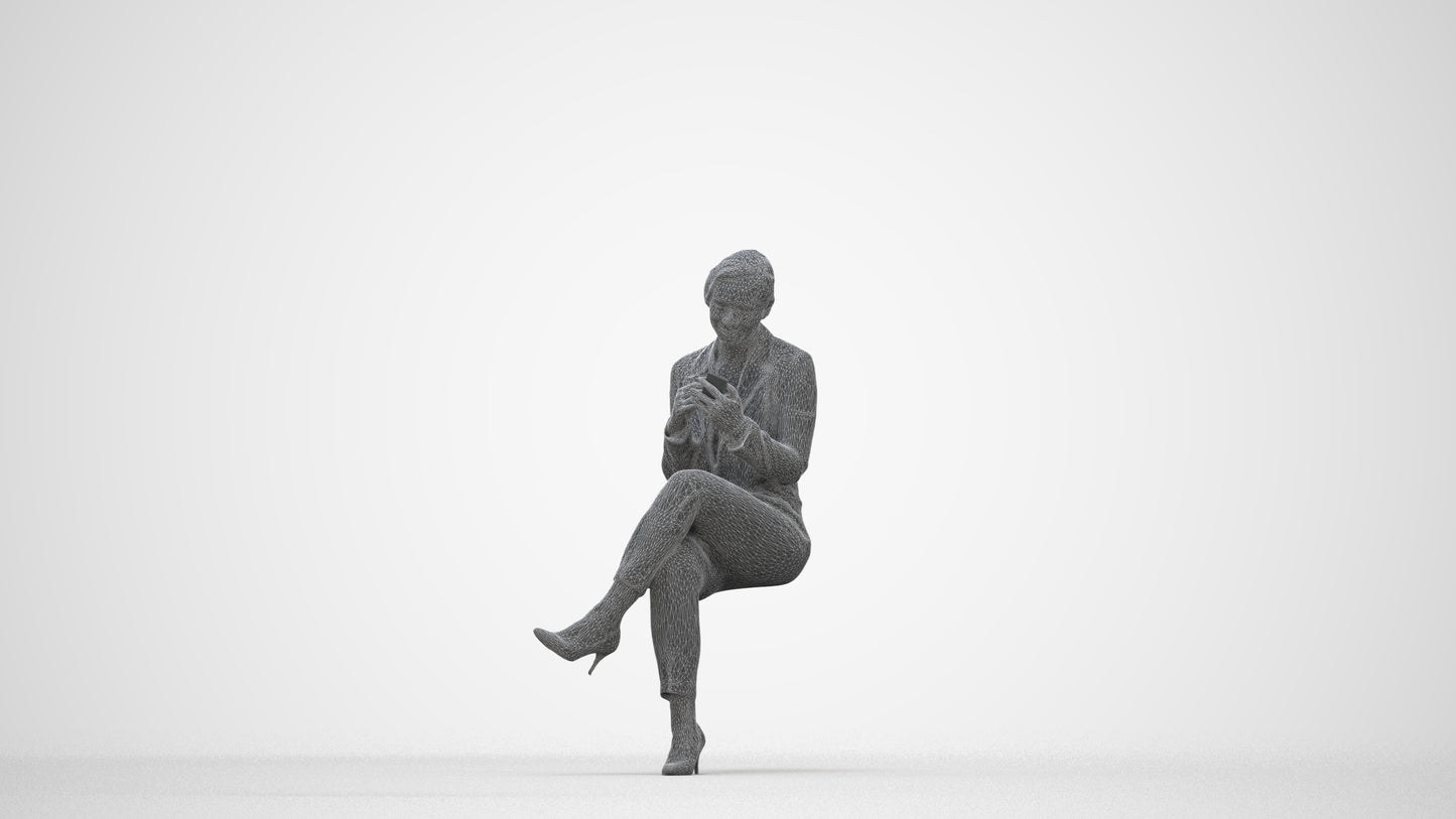 realistic 3D human woman business, archviz people FBX OBJ for Blender, wireframe back view