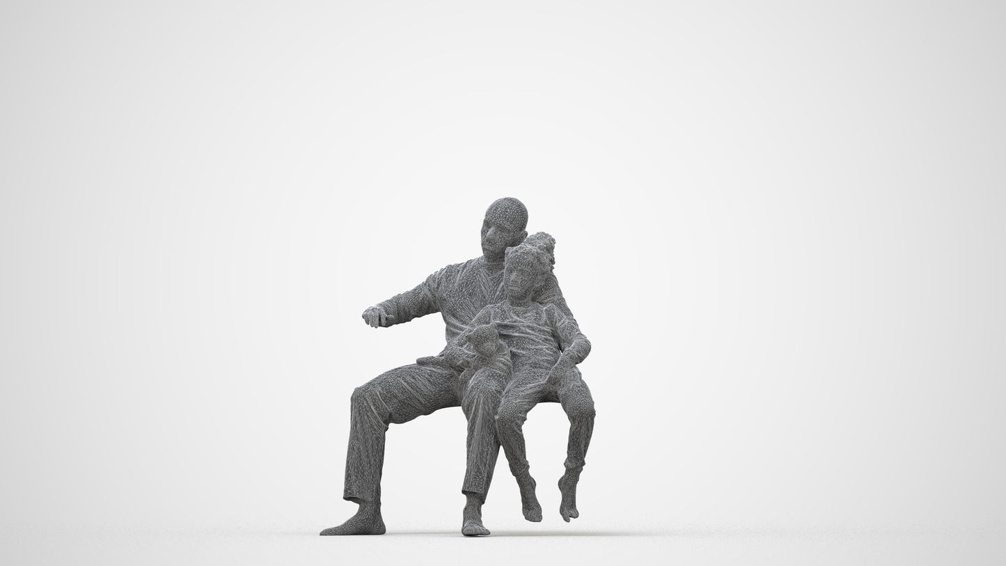 3D human model girl casual kids, photogrammetry scanned person for archviz, wireframe back view