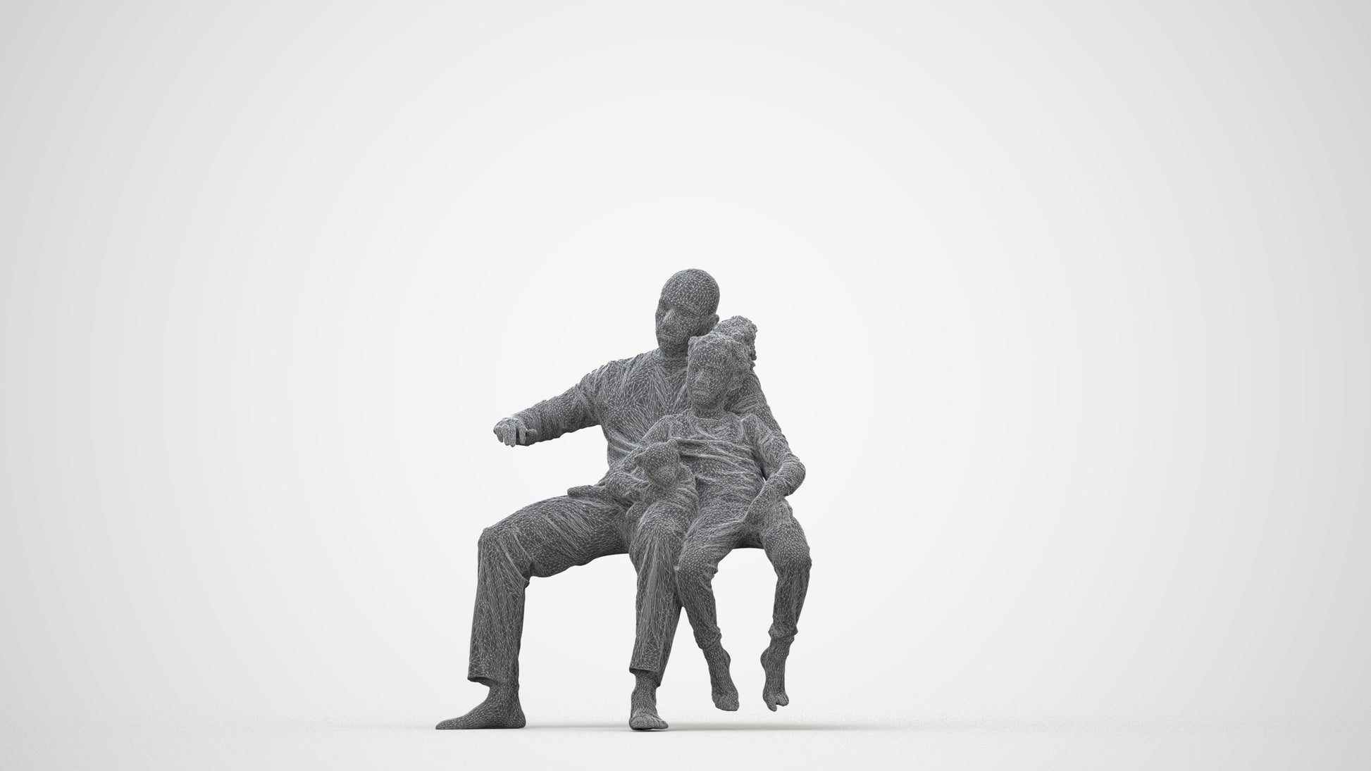 3D human model girl casual kids, photogrammetry scanned person for archviz, wireframe back view
