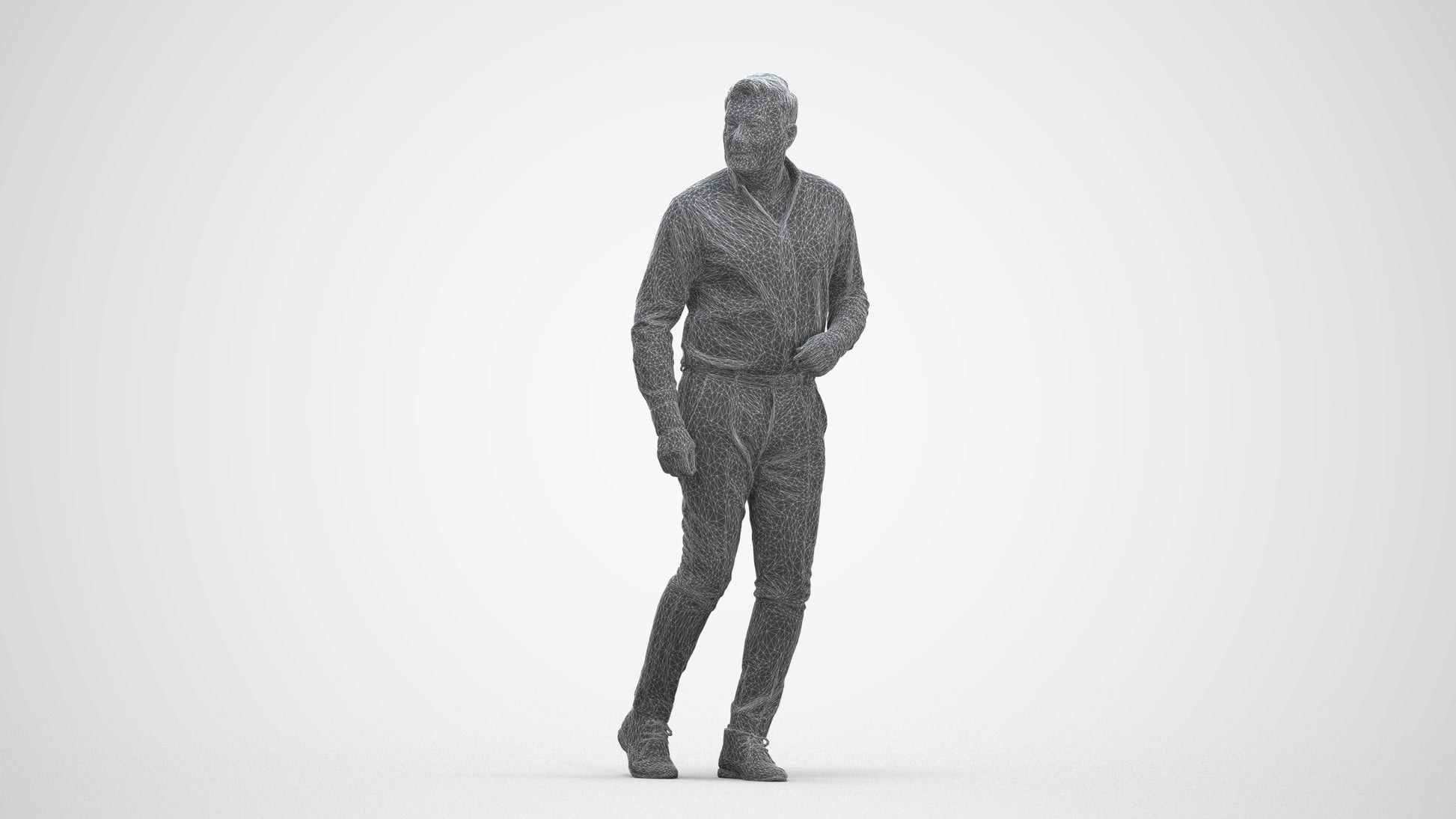 realistic 3D human man casual walking, archviz people FBX OBJ for Blender, three-quarter front view render