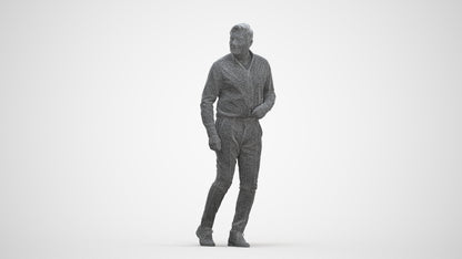 realistic 3D human man casual walking, archviz people FBX OBJ for Blender, three-quarter front view render