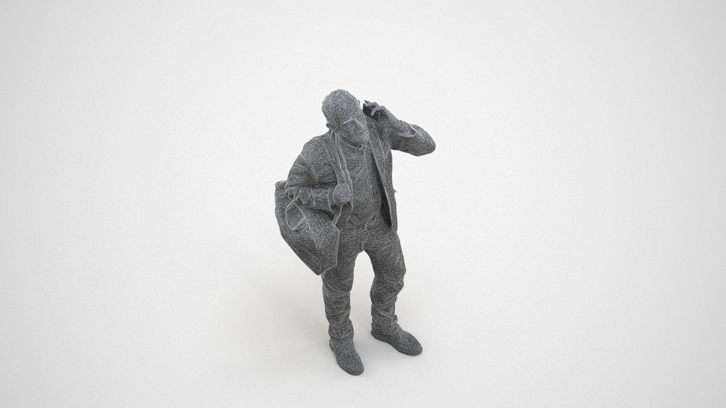 3D people model senior man casual standing, scanned human for 3ds Max rendering, wireframe three-quarter view