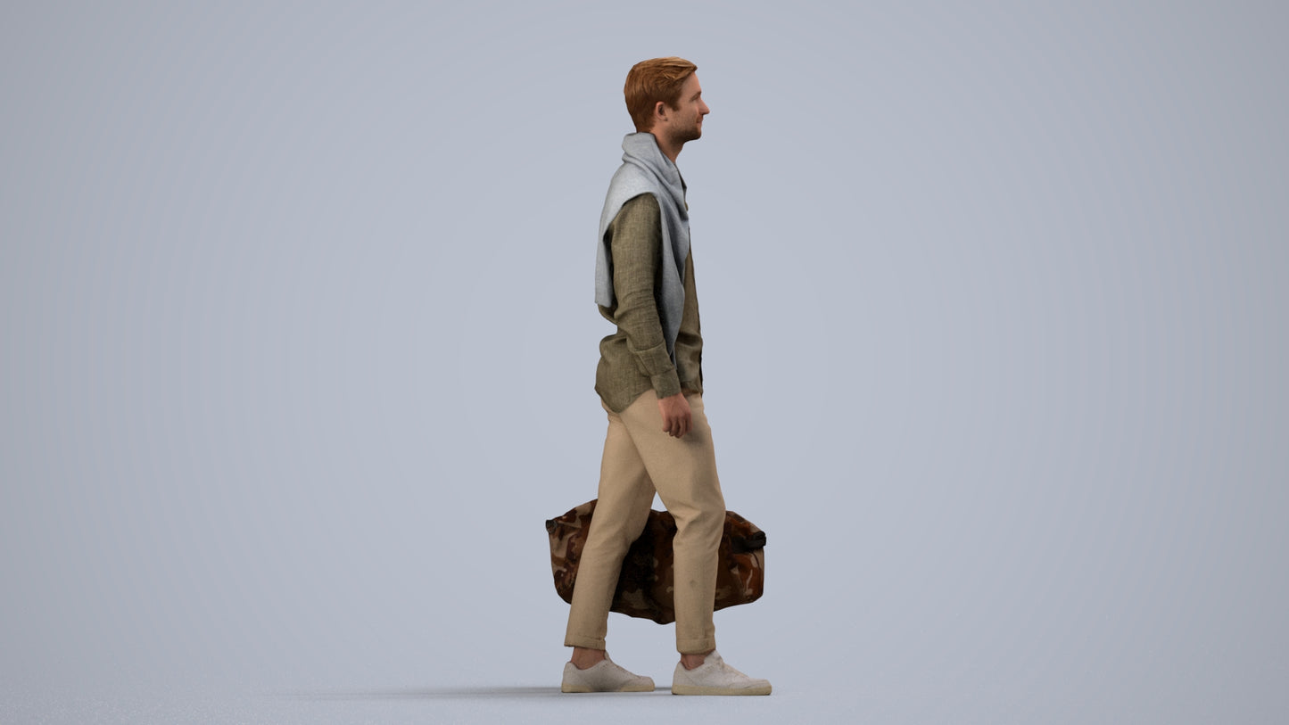 realistic 3D man casual walking, scanned archviz people for Blender and 3ds Max, side view render