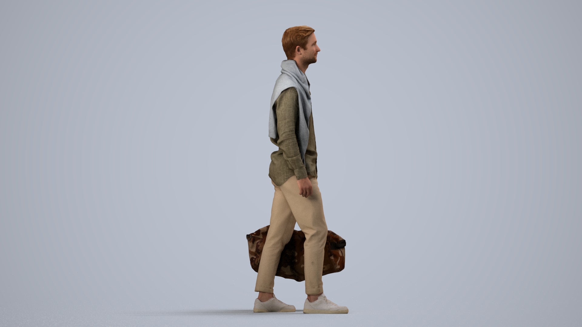 realistic 3D man casual walking, scanned archviz people for Blender and 3ds Max, side view render