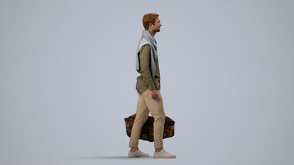realistic 3D man casual walking, scanned archviz people for Blender and 3ds Max, side view render