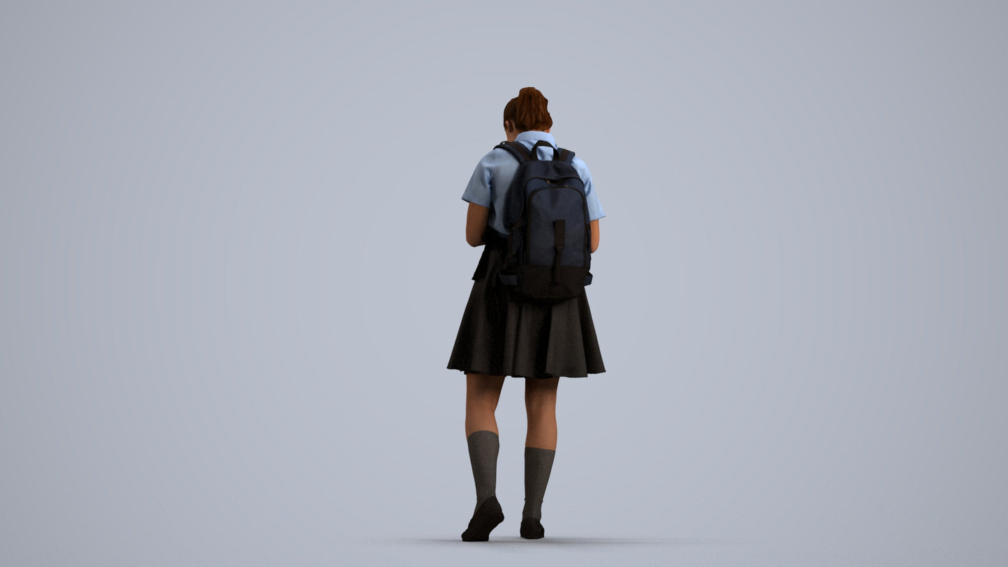 realistic 3D human girl kids, archviz people FBX OBJ for Blender, front view render