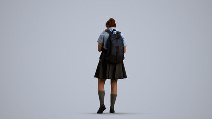 realistic 3D human girl kids, archviz people FBX OBJ for Blender, front view render