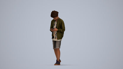 3D human model boy casual kids, photogrammetry scanned person for archviz, top-down view render
