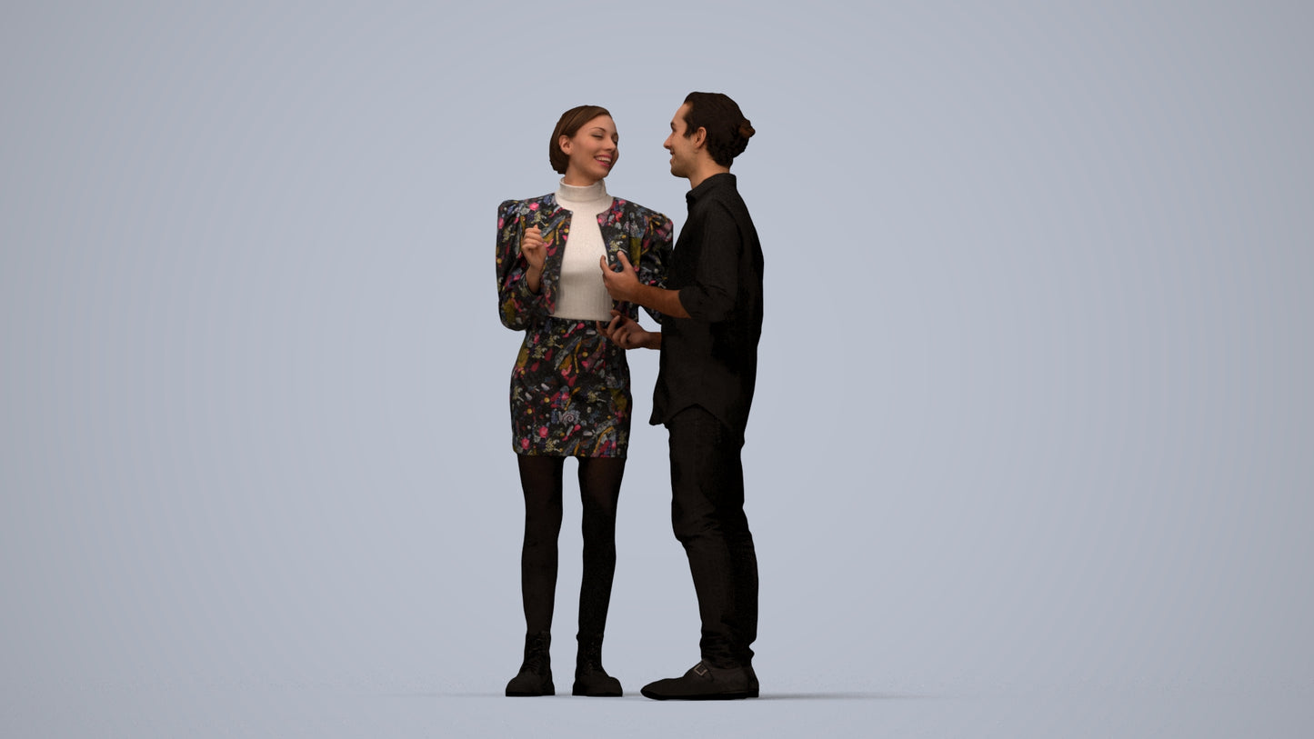 scanned 3D woman casual couple, photogrammetry people for Enscape and V-Ray, top-down view render