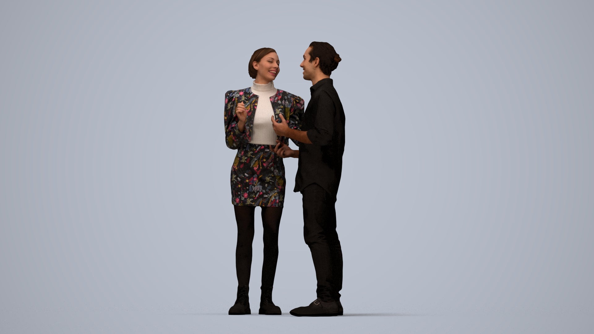 scanned 3D woman casual couple, photogrammetry people for Enscape and V-Ray, top-down view render