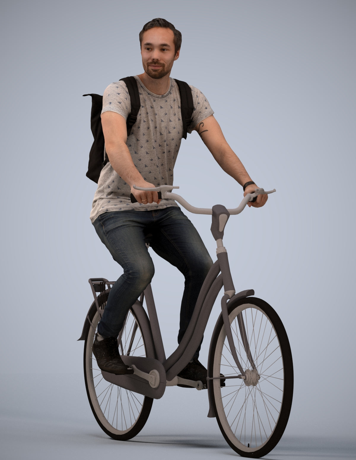 realistic 3D human man casual cycling, archviz people FBX OBJ for Blender