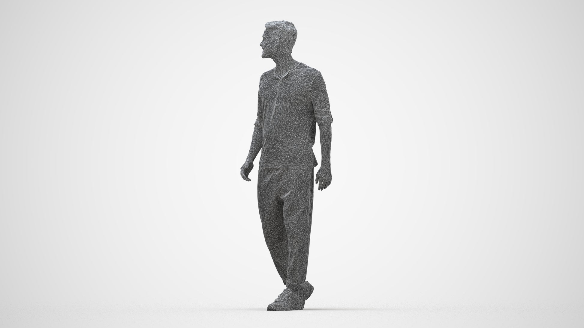 realistic 3D human man casual walking, archviz people FBX OBJ for Blender, wireframe back view