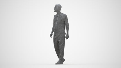 realistic 3D human man casual walking, archviz people FBX OBJ for Blender, wireframe back view