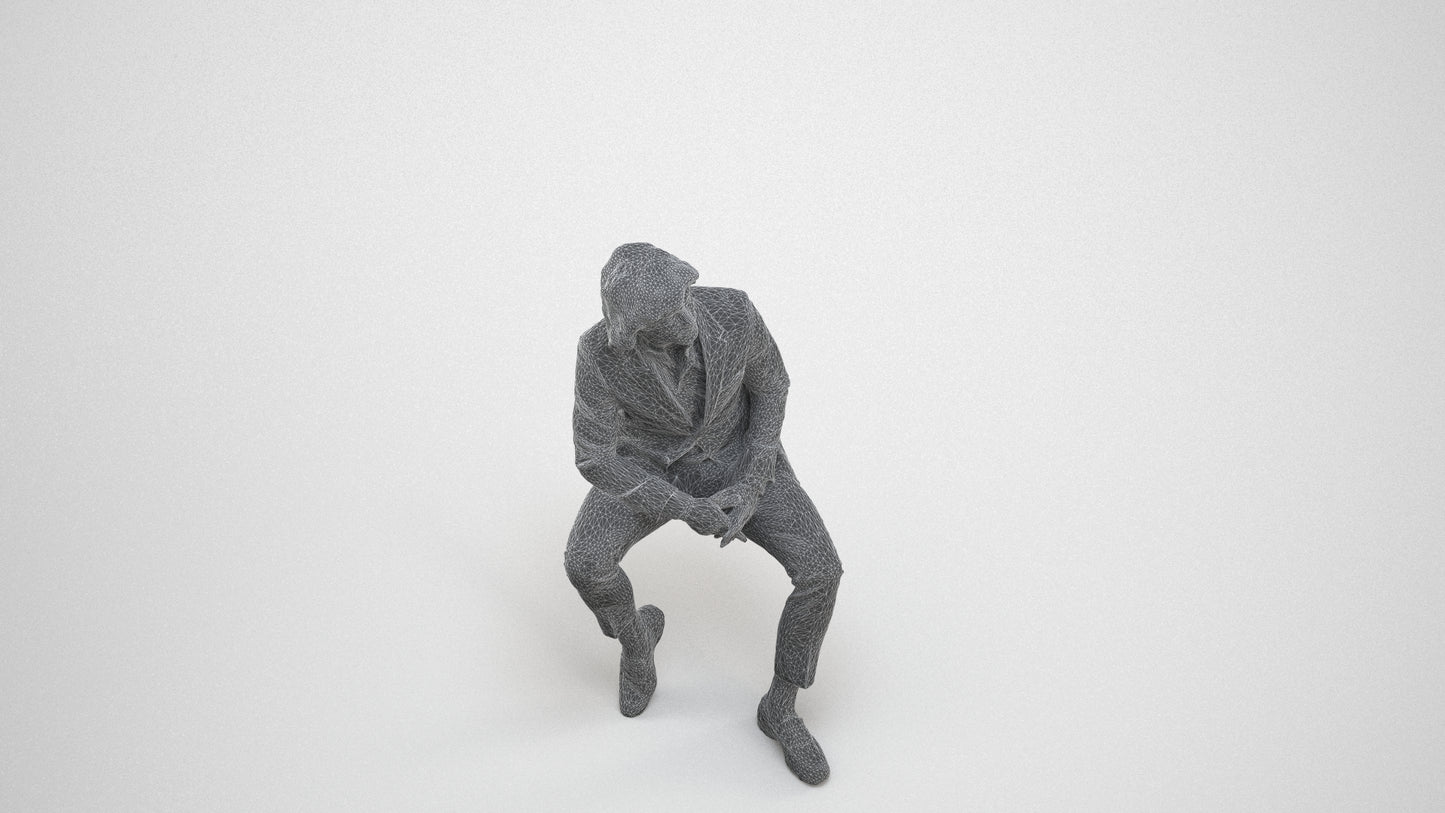 realistic 3D human man business, archviz people FBX OBJ for Blender, wireframe three-quarter view