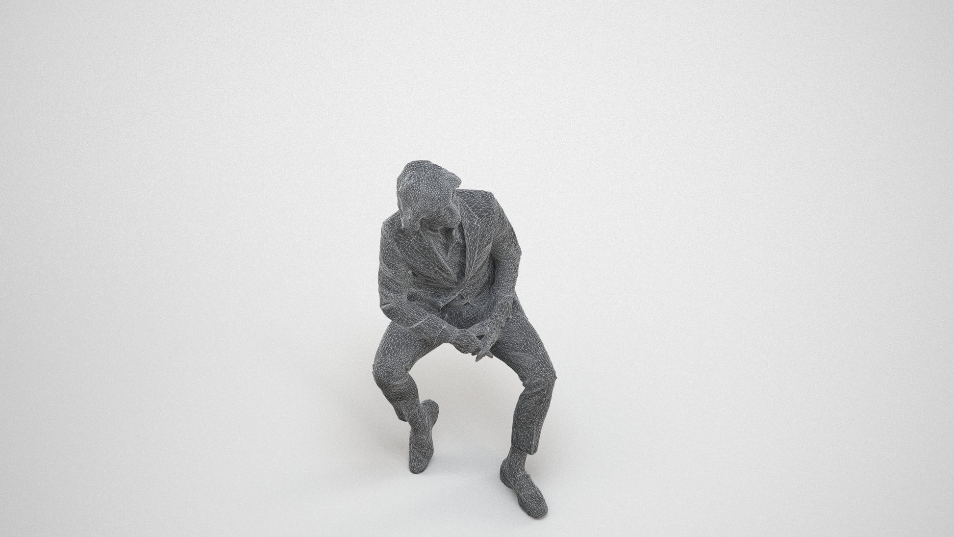 realistic 3D human man business, archviz people FBX OBJ for Blender, wireframe three-quarter view