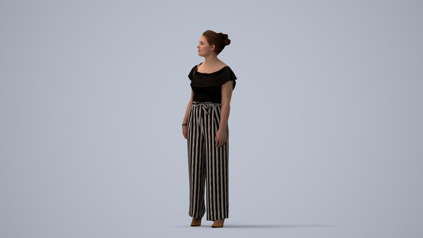 realistic 3D woman casual walking, scanned archviz people for Blender and 3ds Max, three-quarter view render