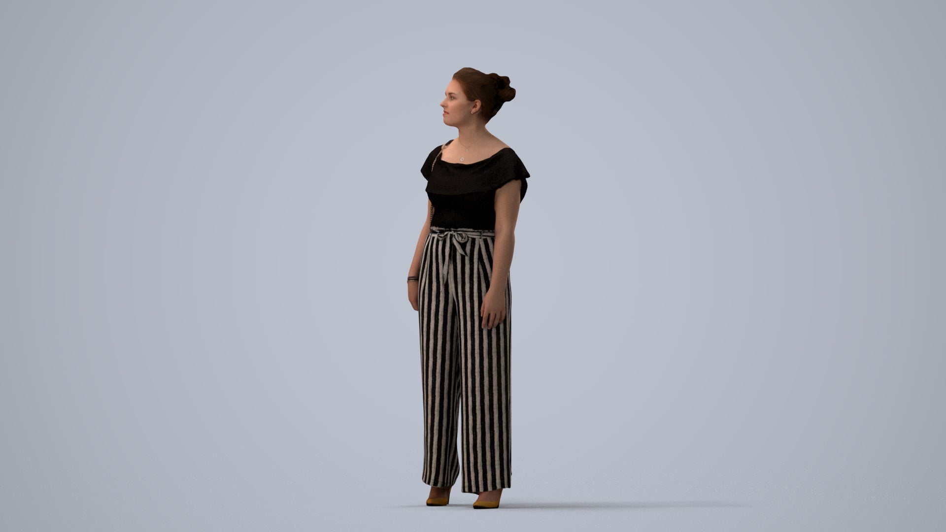 realistic 3D woman casual walking, scanned archviz people for Blender and 3ds Max, three-quarter view render