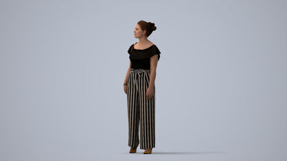 realistic 3D woman casual walking, scanned archviz people for Blender and 3ds Max, three-quarter view render