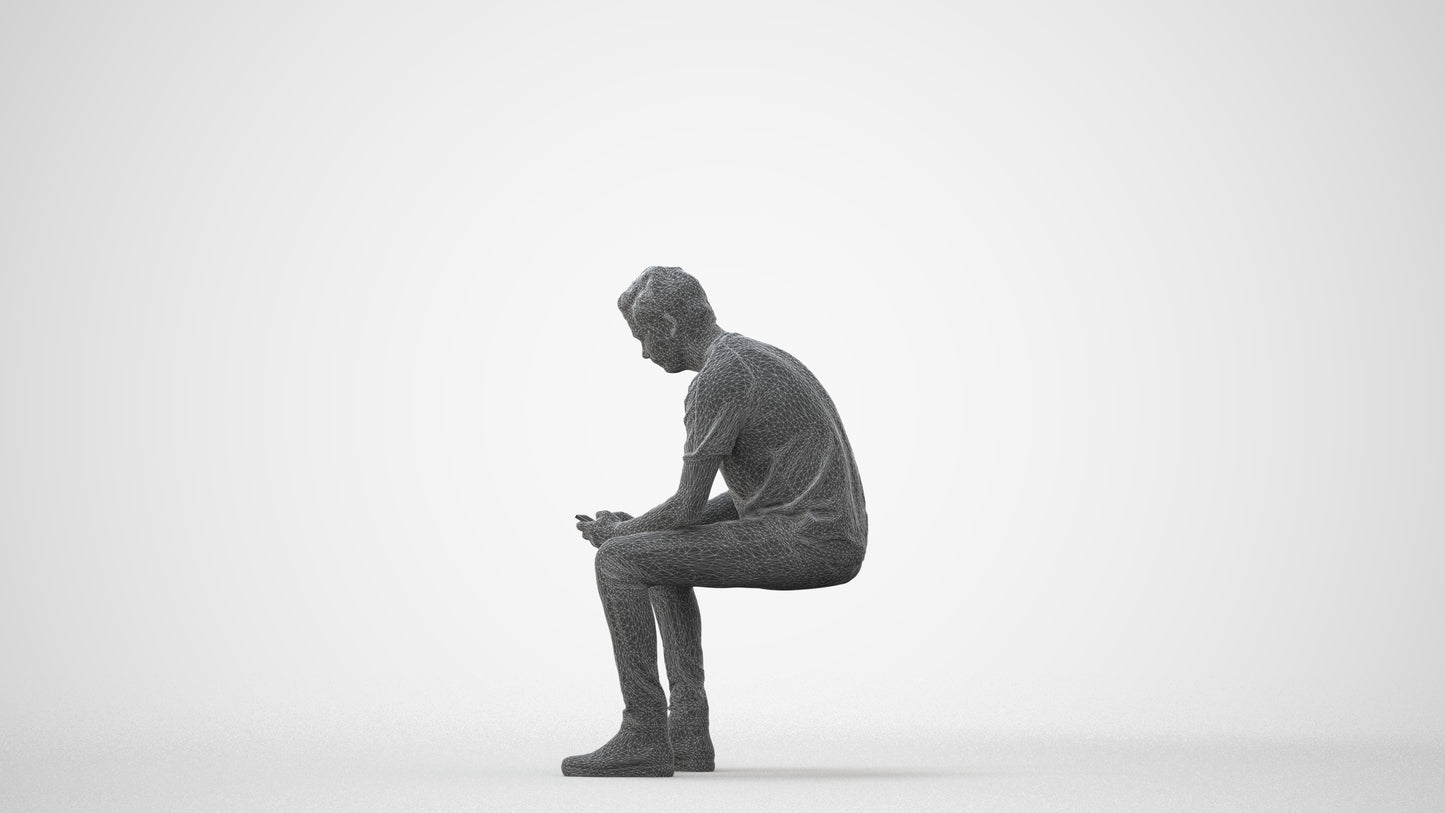 photogrammetry 3D man casual sitting, realistic human model archviz FBX, square thumbnail