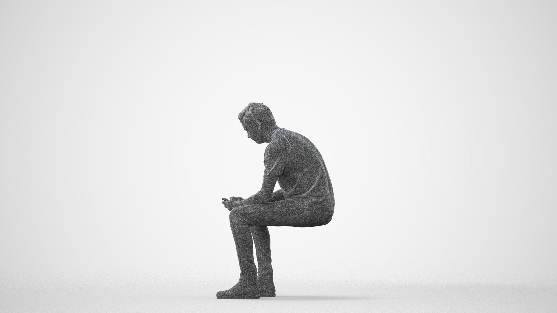 photogrammetry 3D man casual sitting, realistic human model archviz FBX, square thumbnail