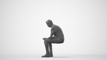 photogrammetry 3D man casual sitting, realistic human model archviz FBX, square thumbnail