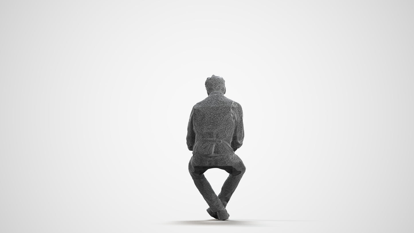 scanned 3D man casual sitting, photogrammetry people for Enscape and V-Ray, wireframe front view